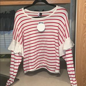 Striped Ruffle sleeve sweater